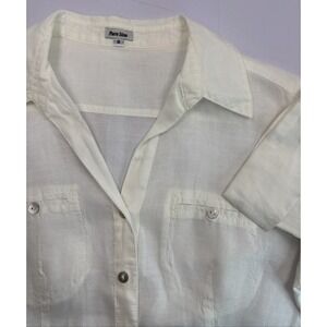 Puro Lino Ivory White Button Linen Shirt Womens Small 3/4 Sleeve Casual Top sm